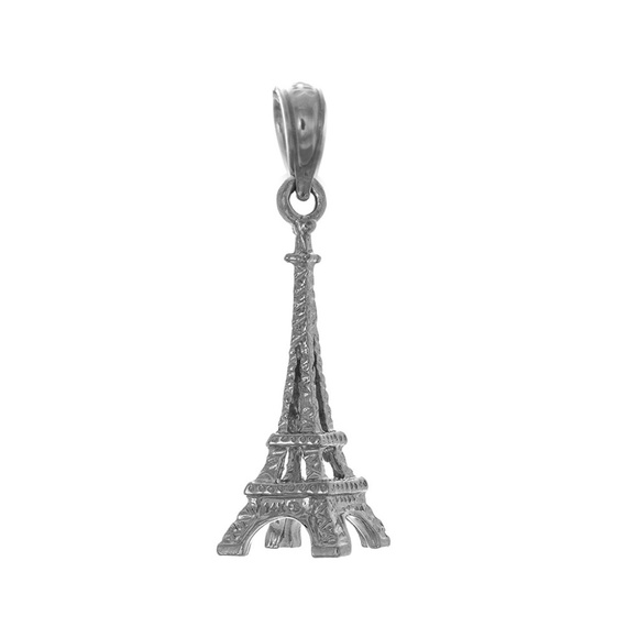 14k White Gold 3-D Textured French Eiffel Tower Travel Charm Pendant Paris Franc - Picture 4 of 7